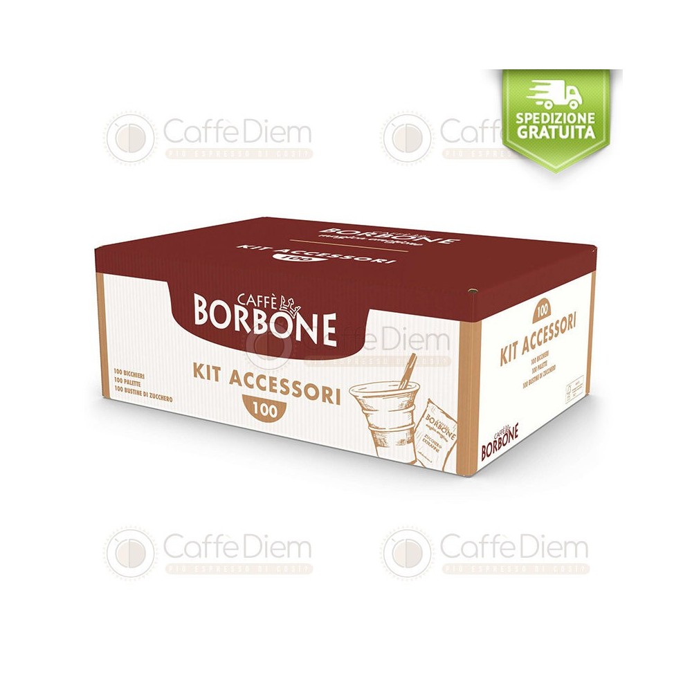 Original Borbone Kit Accessory 100cps Espresso Cup, Stirrer, Sugar Bag | Caffè Diem