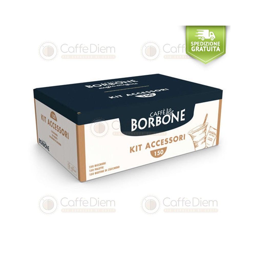 Original Borbone Accessory Kit 150 Espresso Cup, Stirrer, Sugar Bag | Caffè Diem