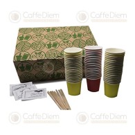 Accessori per caffè Ecologico: 150 Bicchierini di Carta, Zucchero e Palette di legno di Bamboo